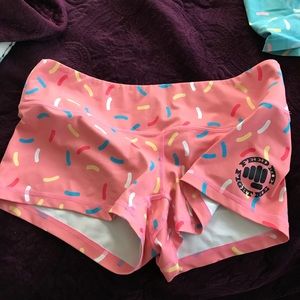 Pink sprinkle workout shorts!